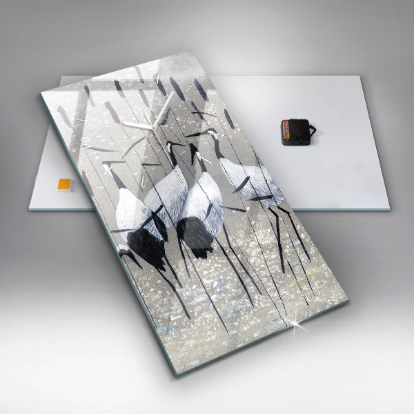 Horloge rectangulaire verticale Grues dans les roseaux