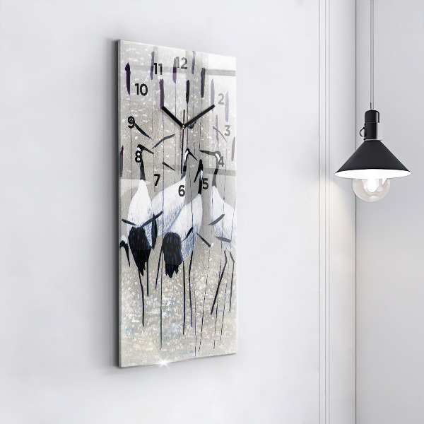 Horloge rectangulaire verticale Grues dans les roseaux