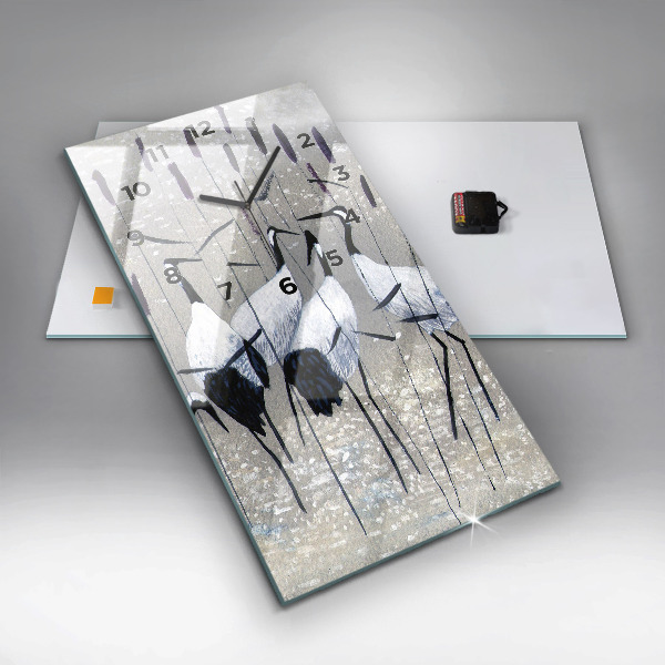 Horloge rectangulaire verticale Grues dans les roseaux