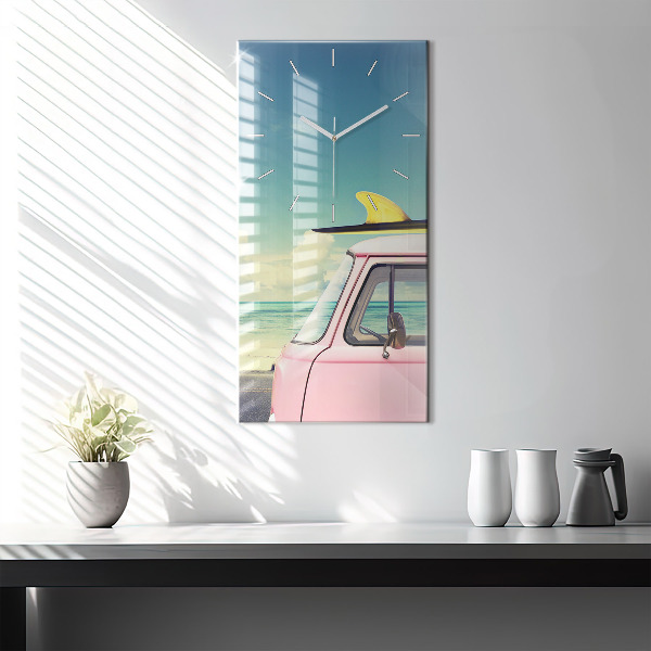 Horloge rectangulaire verticale Voiture avec planche de surf