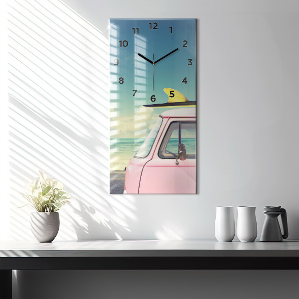 Horloge rectangulaire verticale Voiture avec planche de surf