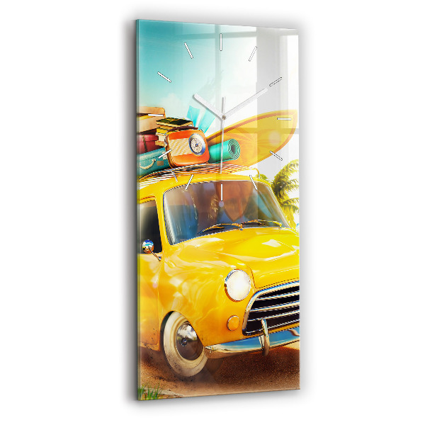 Horloge murale verticale Voiture avec planche de surf