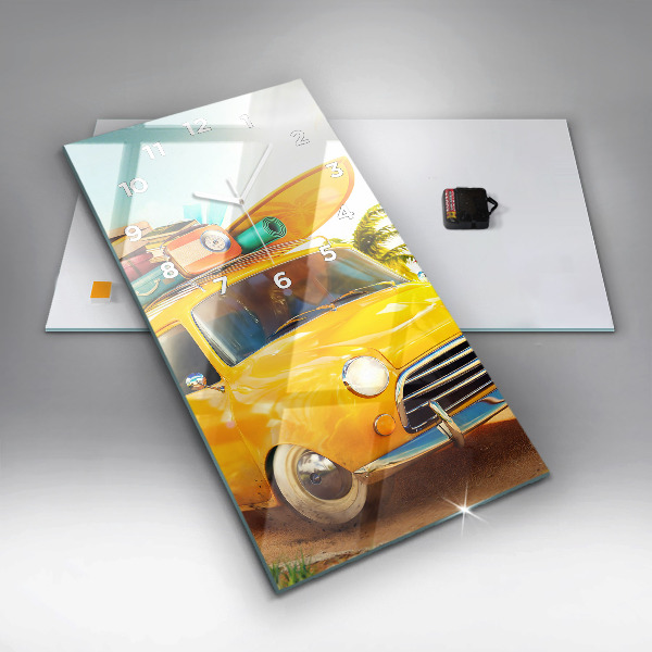 Horloge murale verticale Voiture avec planche de surf