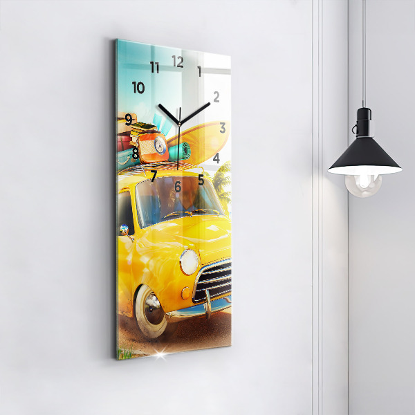 Horloge murale verticale Voiture avec planche de surf