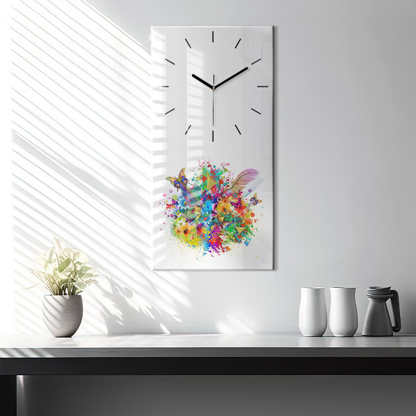 Horloge murale verticale Harmonie florale avec des papillons