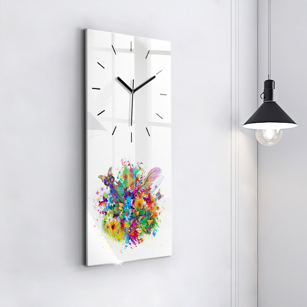 Horloge murale verticale Harmonie florale avec des papillons
