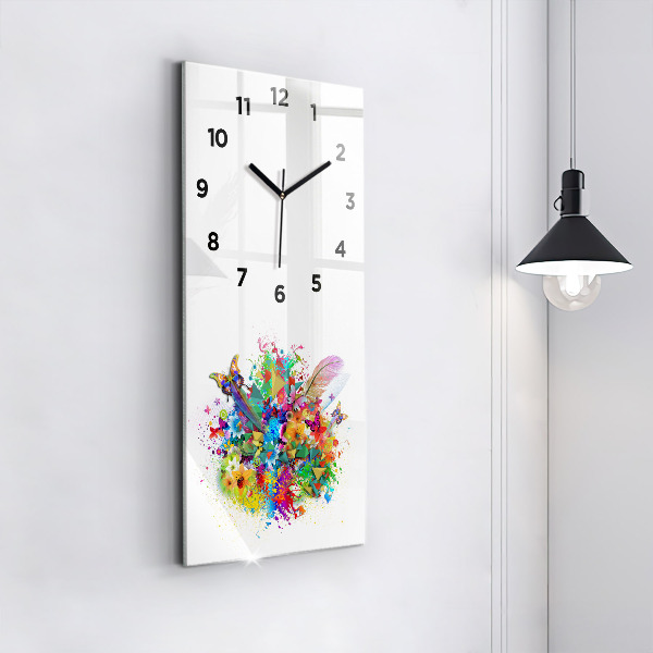 Horloge murale verticale Harmonie florale avec des papillons