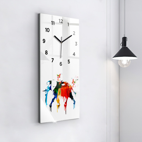 Horloge murale verticale Éléphant peint en couleurs