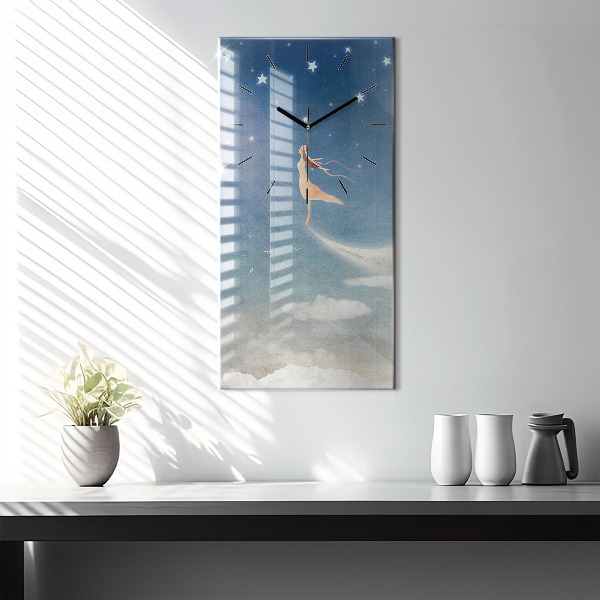 Horloge murale verticale Fille sur la lune