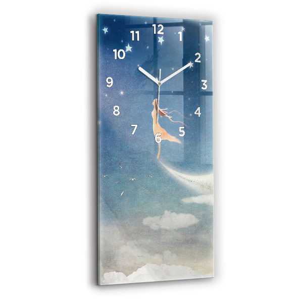 Horloge murale verticale Fille sur la lune