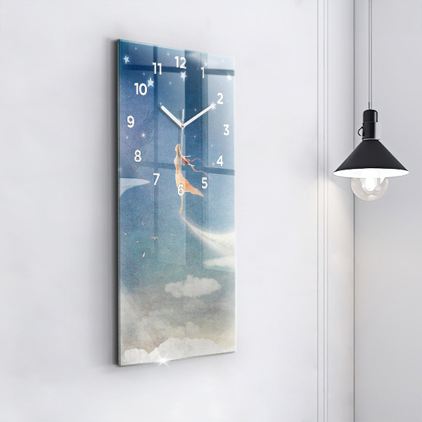 Horloge murale verticale Fille sur la lune