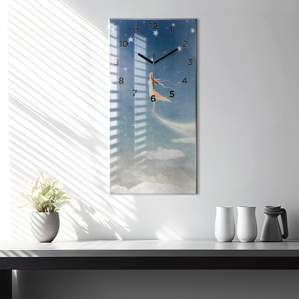 Horloge murale verticale Fille sur la lune