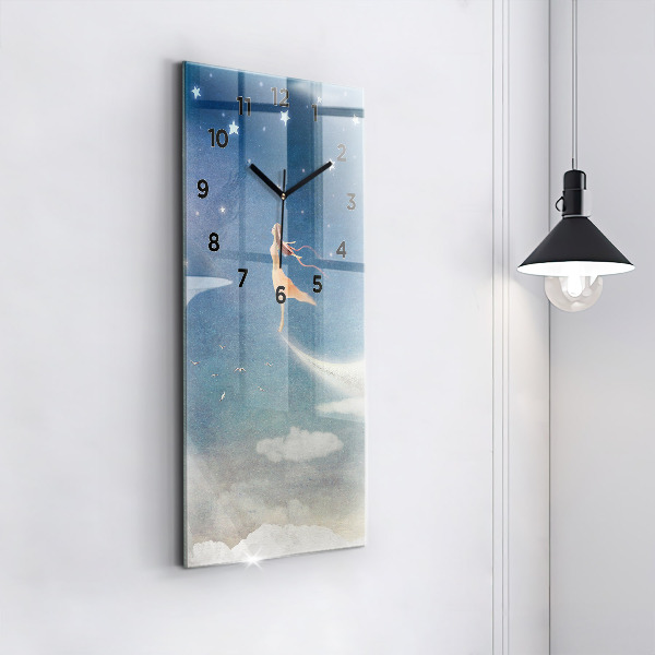 Horloge murale verticale Fille sur la lune