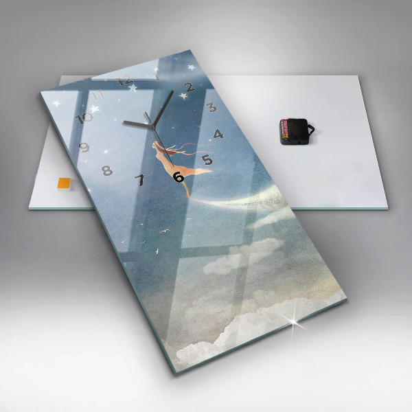 Horloge murale verticale Fille sur la lune