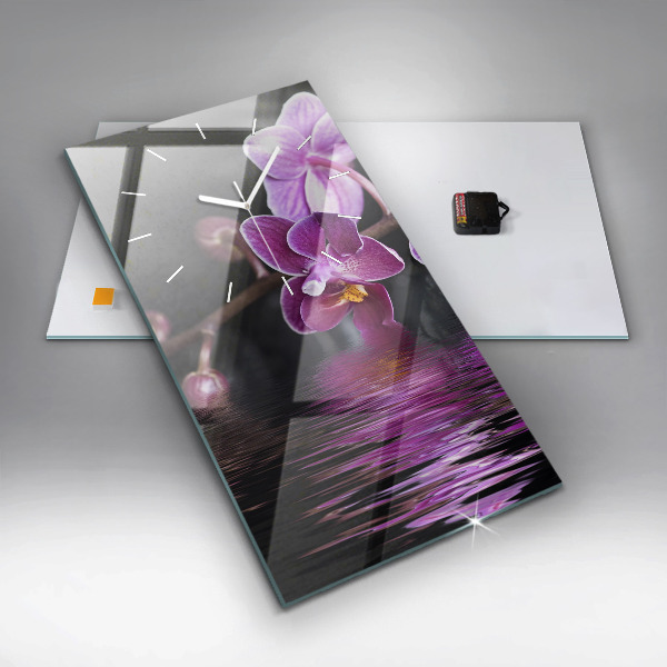 Horloge rectangulaire verticale 'Fleur d''orchidée sur l''eau'