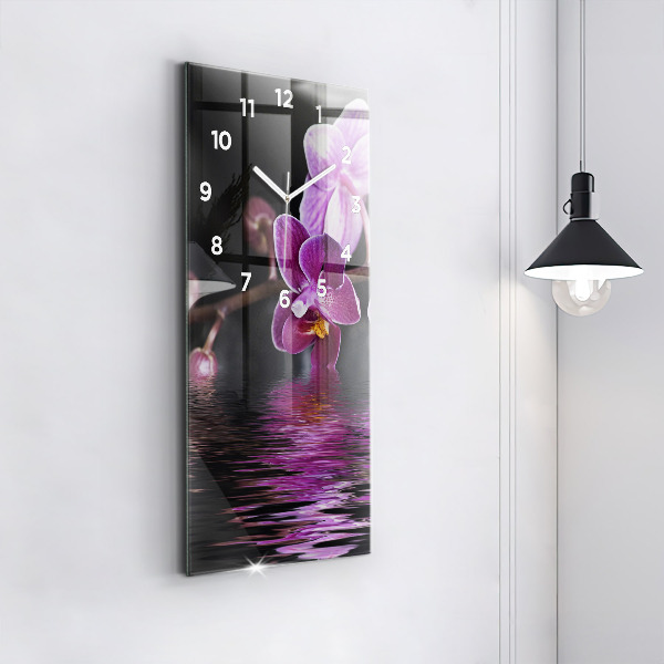 Horloge rectangulaire verticale 'Fleur d''orchidée sur l''eau'