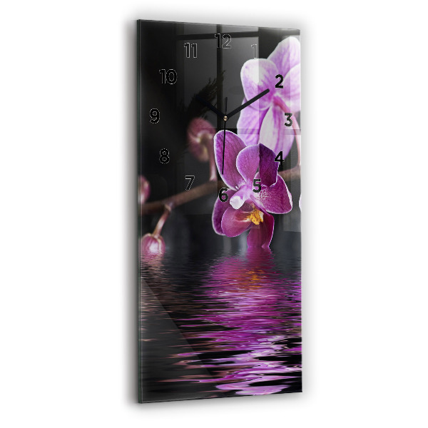 Horloge rectangulaire verticale 'Fleur d''orchidée sur l''eau'