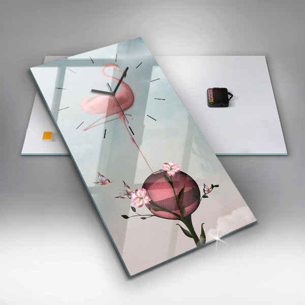 Horloge murale verticale Flamant rose surréaliste