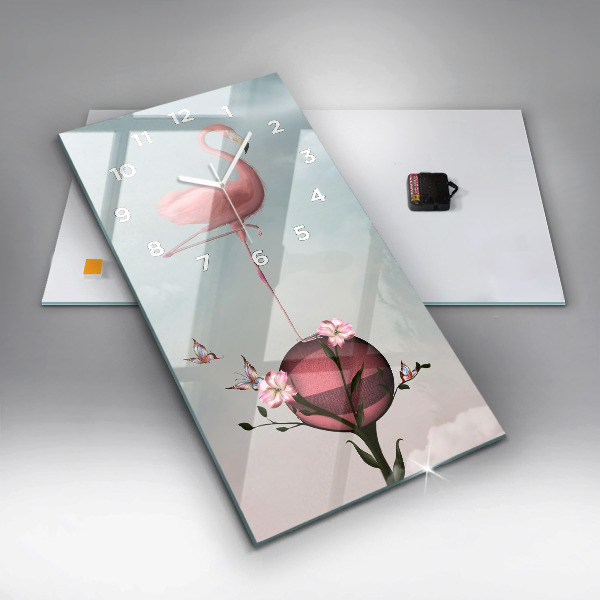 Horloge murale verticale Flamant rose surréaliste