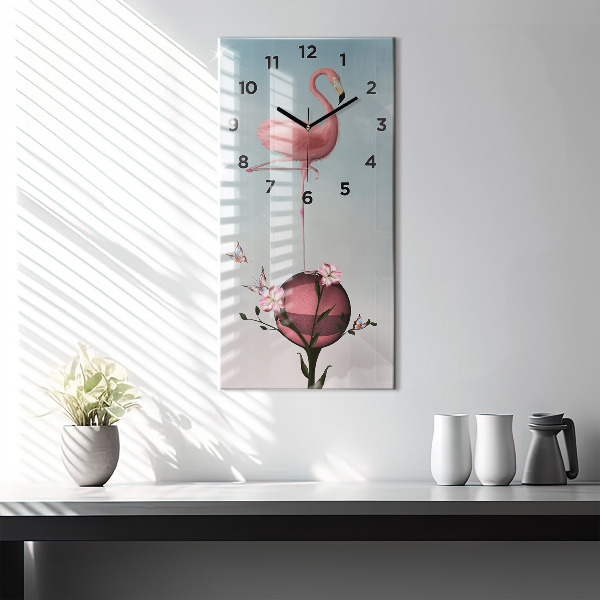 Horloge murale verticale Flamant rose surréaliste