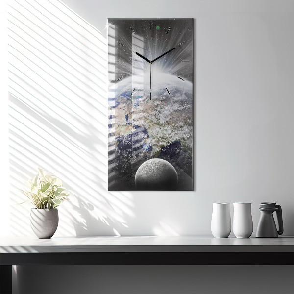 Horloge rectangulaire verticale Terre Lune Soleil