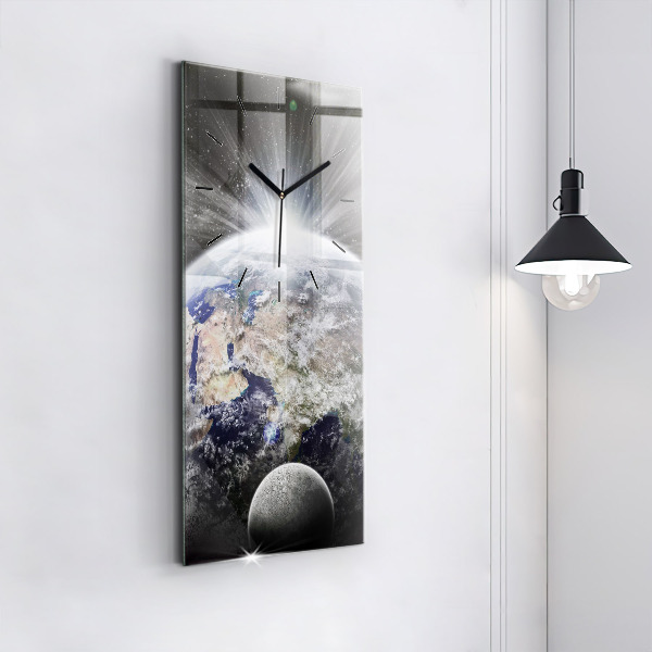 Horloge rectangulaire verticale Terre Lune Soleil