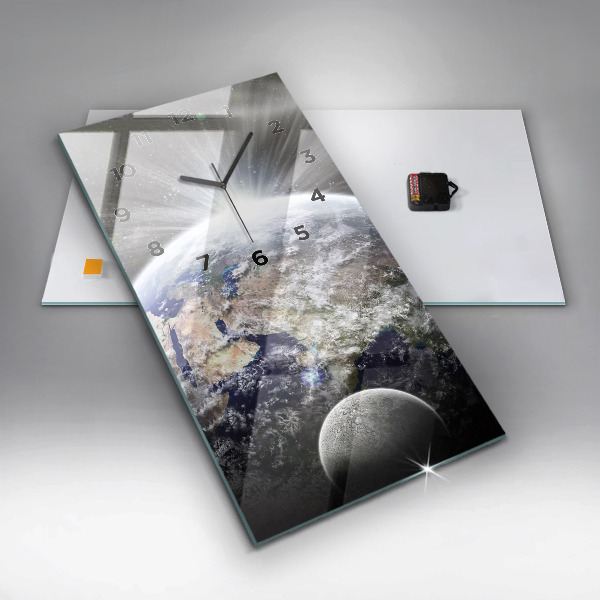 Horloge rectangulaire verticale Terre Lune Soleil