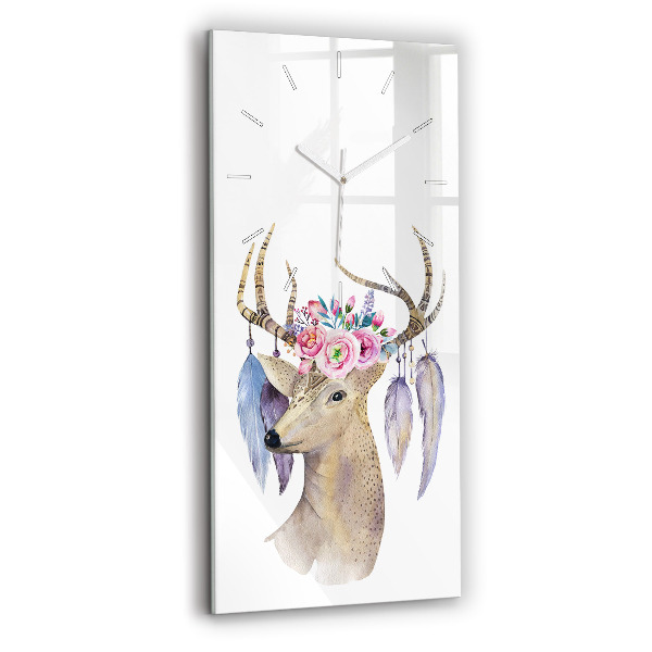 Horloge murale verticale Tête de cerf et fleurs