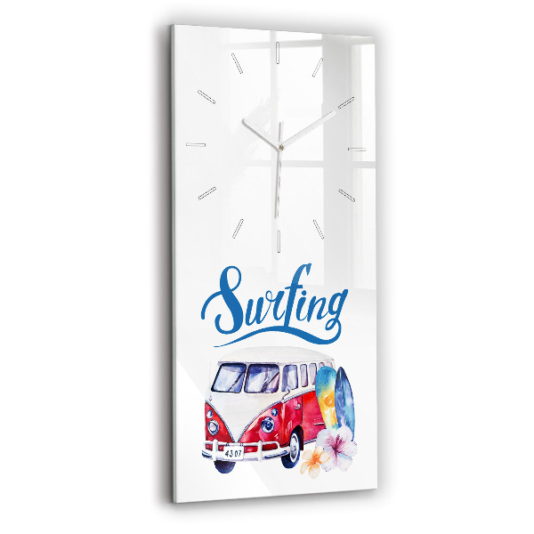 Horloge murale verticale Panneau « Voiture et surf »