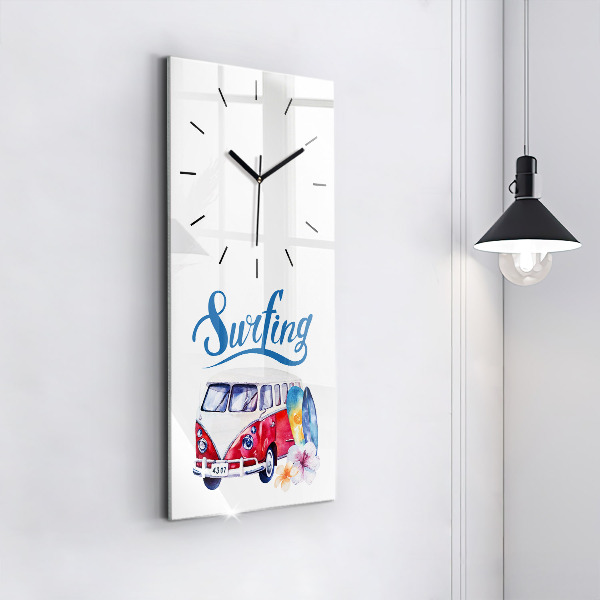 Horloge murale verticale Panneau « Voiture et surf »