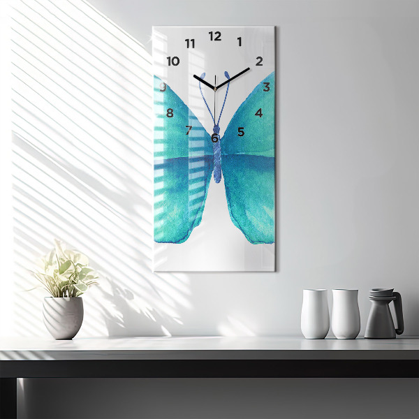 Horloge murale verticale 'Papillon d''été turquoise'