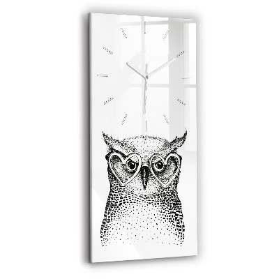 Horloge murale verticale Hibou dessiné avec des lunettes