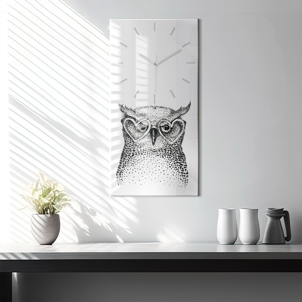 Horloge murale verticale Hibou dessiné avec des lunettes