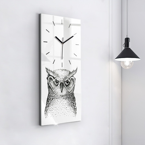 Horloge murale verticale Hibou dessiné avec des lunettes