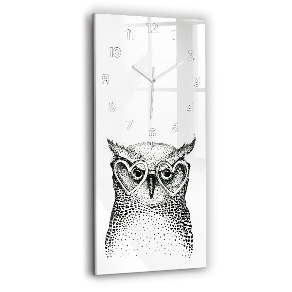 Horloge murale verticale Hibou dessiné avec des lunettes
