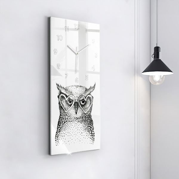 Horloge murale verticale Hibou dessiné avec des lunettes