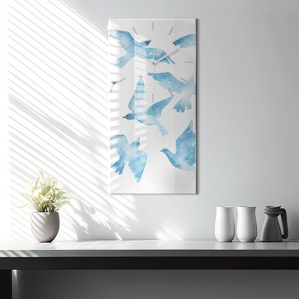 Horloge murale verticale Oiseaux bleus volants