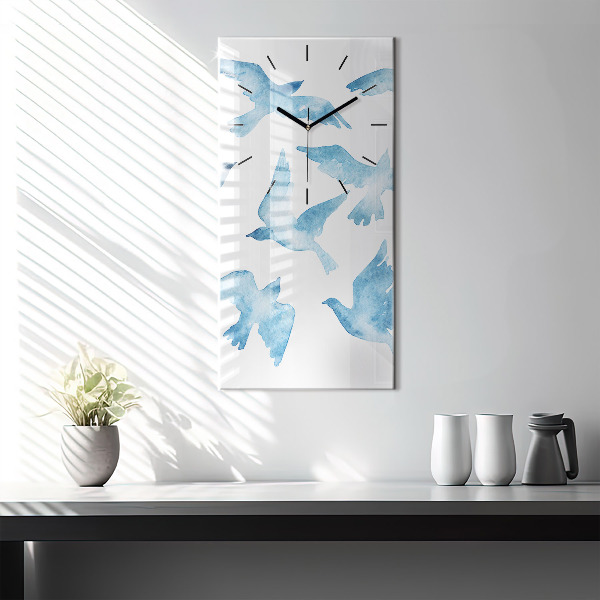 Horloge murale verticale Oiseaux bleus volants