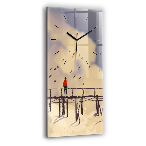 Horloge murale verticale 'L''homme sur le vieux pont'