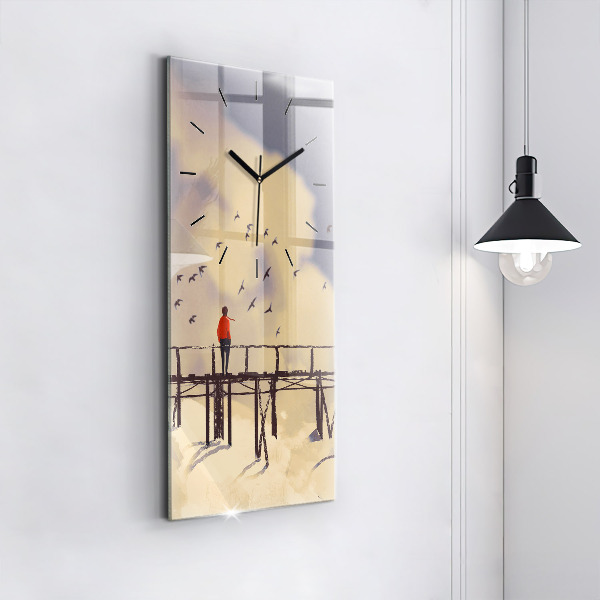 Horloge murale verticale 'L''homme sur le vieux pont'