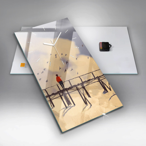 Horloge murale verticale 'L''homme sur le vieux pont'