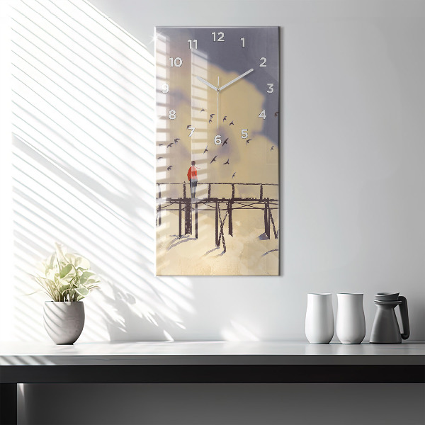 Horloge murale verticale 'L''homme sur le vieux pont'