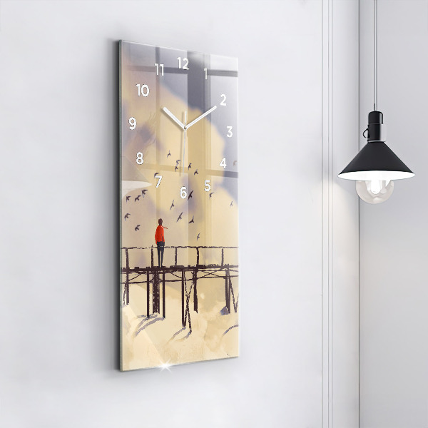 Horloge murale verticale 'L''homme sur le vieux pont'