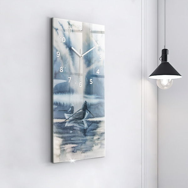 Horloge murale verticale Pêcheur sur le lac