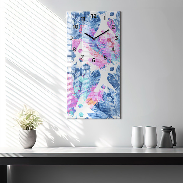 Horloge murale verticale plumes colorées