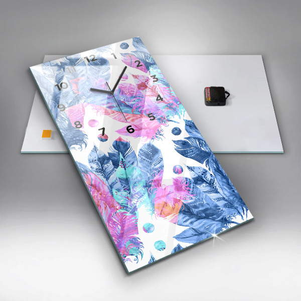 Horloge murale verticale plumes colorées