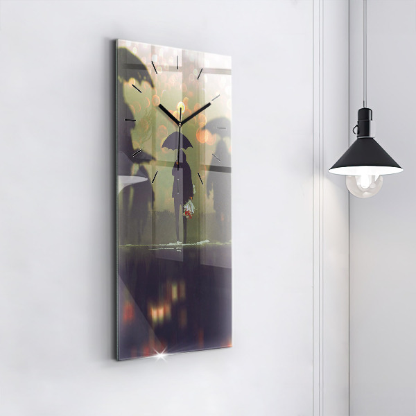 Horloge murale verticale Des gens avec des parapluies