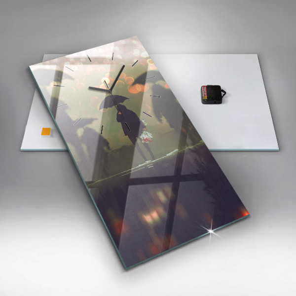 Horloge murale verticale Des gens avec des parapluies