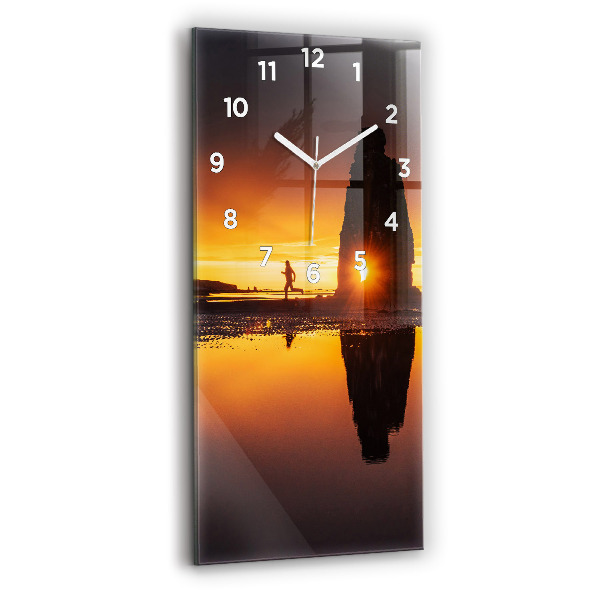Horloge murale verticale Coureur et coucher de soleil