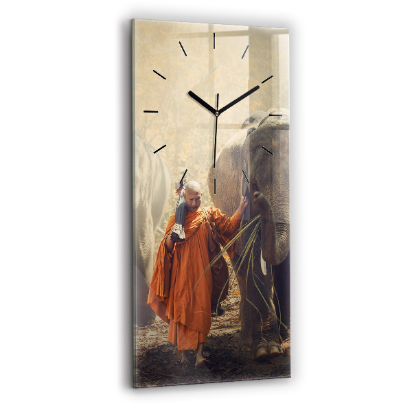 Horloge murale verticale Moine conduisant des éléphants